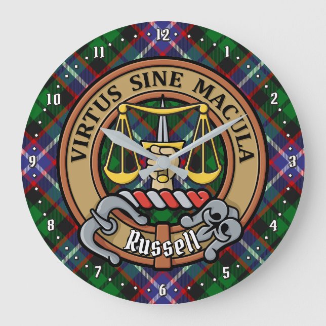 Relógio Grande Crest do Clã Russell sobre Tartan (Frente)