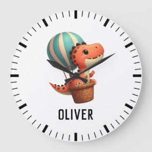Relógio Grande Crianças Cute Dino voando num balão de ar quente