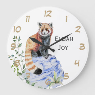 Relógio Grande Crianças de Panda Vermelha com Aquarela Personaliz