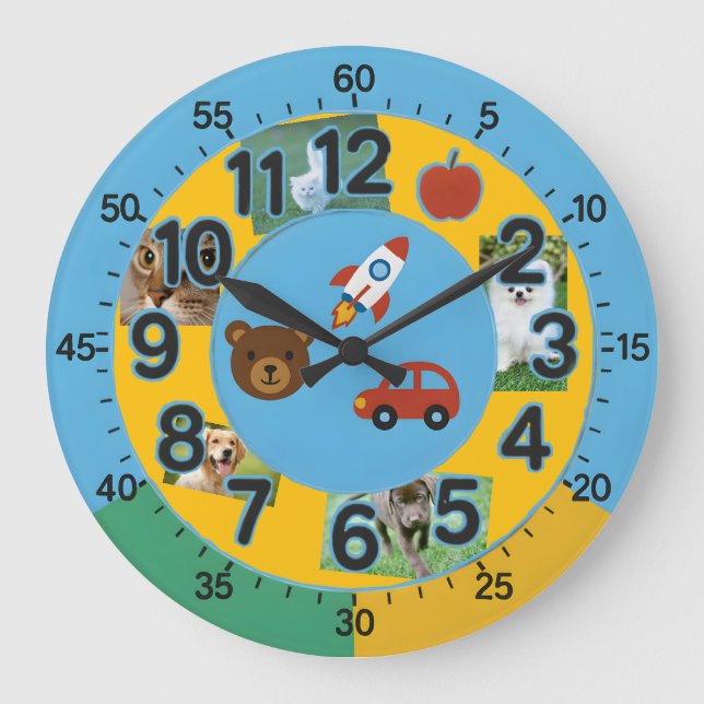 Relógio Grande Crianças Personalizáveis Aprendendo Wall Clock com (Frente)
