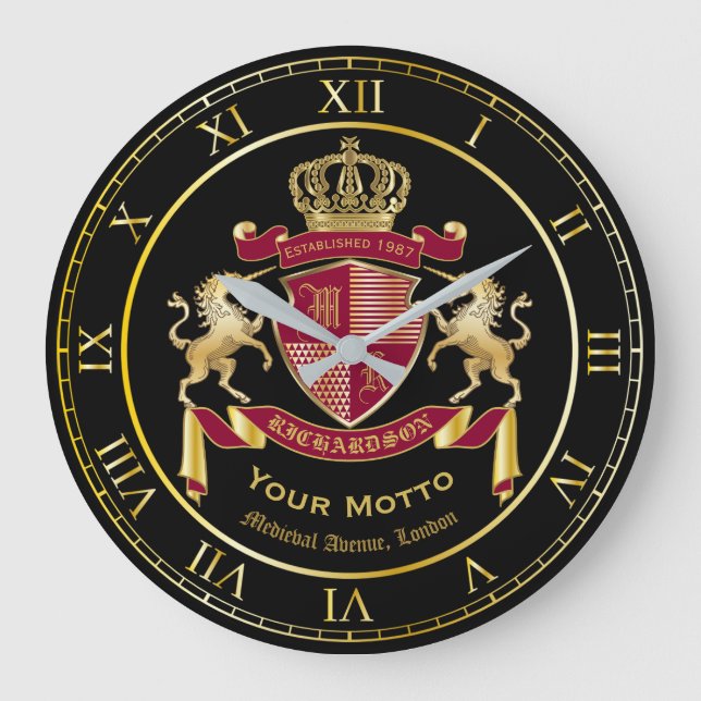 Relógio Grande Crie seu Casaco de Braços, Dourado emblema do Unic (Frente)