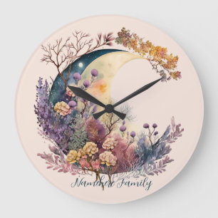 Relógio Grande Crie Seu Próprio Crescente Lunar Floral Místico