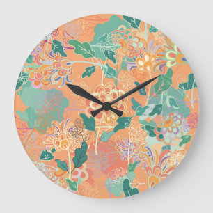 Relógio Grande crisântemo chinês: padrão laranja floral.