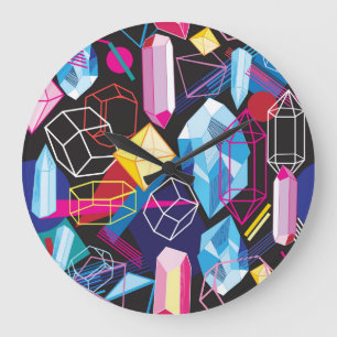 Relógio Grande Cristais coloridos, fundo abstrato escuro