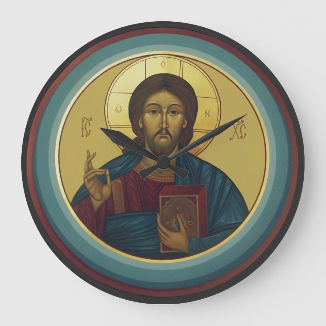 Relógio Grande Cristo Pantocrator Bizantino Arte de Mosaico Redon (Frente)