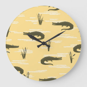Relógio Grande Crocodilos Vintage: Padrão Amarelo Sem Costura