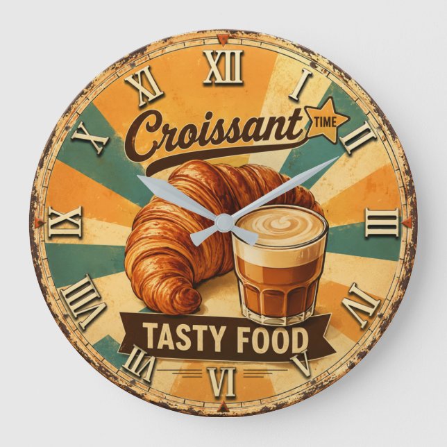 Relógio Grande Croissant Time Vintage Kitchen (Frente)