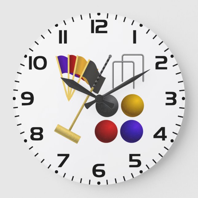 Relógio Grande Croquet Equipment Set Mallet Balls Hoops (Frente)