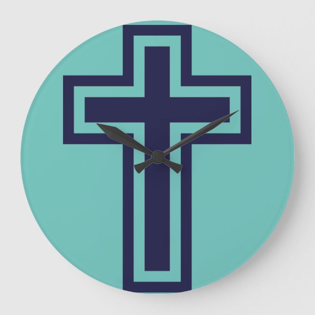 Relógio Grande Cruz cristã azul diferentes variantes (Frente)
