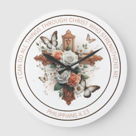 Relógio Grande Cruz, Rosas, Borboletas e Bíblia Verso