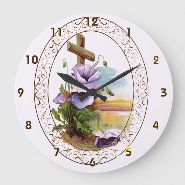 Relógio Grande Cruzar Com Flores Roxas (Frente)