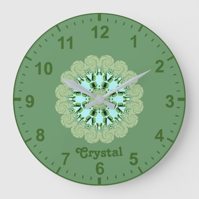 Relógio Grande CRYSTAL~ Formas Verdes do Padrão Fractal ~ (Frente)