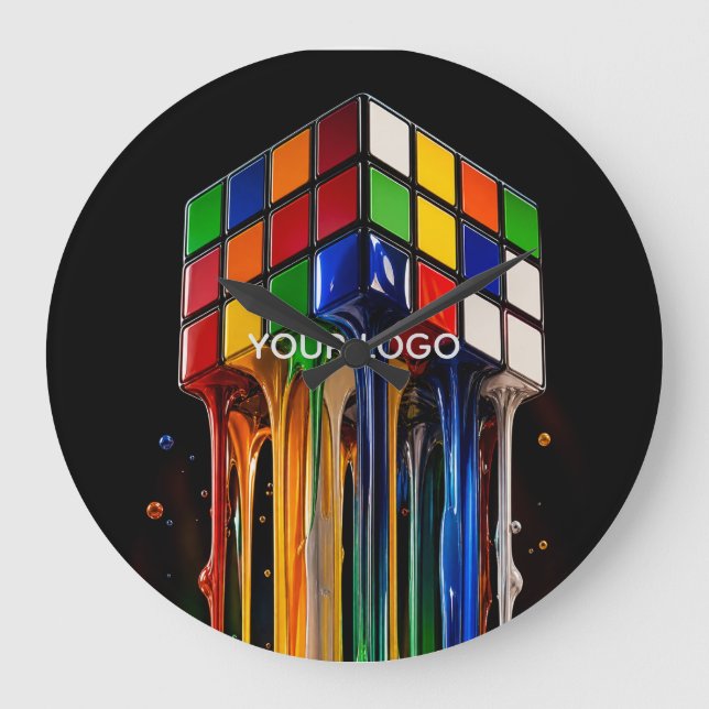 Relógio Grande Cubo Mágico Cromado Arco-íris Derretendo (Frente)