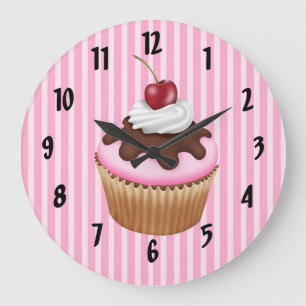 Relógio Grande Cupcake cor-de-rosa