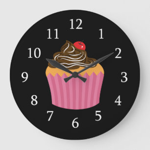 Relógio Grande Cupcake Cor-de-rosa-branca a preto
