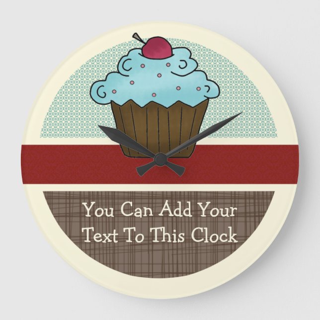 Relógio Grande Cupcake de Cherry personalizável v2 (Frente)