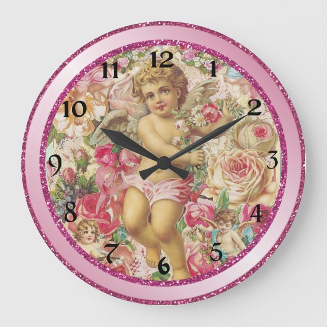 Relógio Grande Cupido vitoriano e Rosa Floral (Frente)