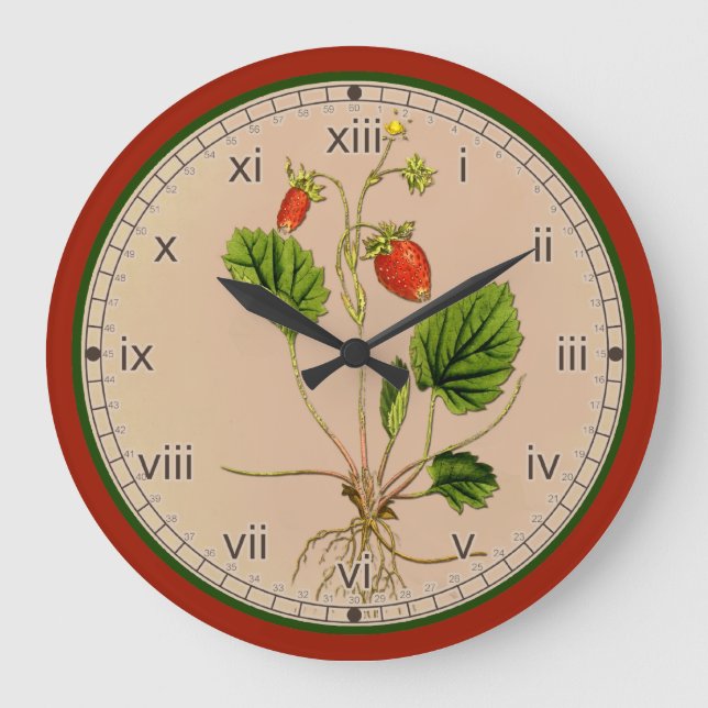 Relógio Grande Curtis Botanic Strawberry Wall Clock em 3 Estilos (Frente)