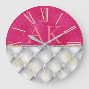 Relógio Grande Cushion de Ouros Brancos com Couro Rosa Quente