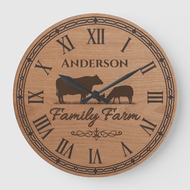 Relógio Grande Custom Family Name Wall Clock – Farmhouse Decor  (Frente)