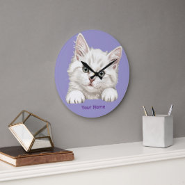 Relógio Grande Custom Name Personalized Kitten Art Gift