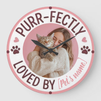 Relógio Grande Custom Photo and Name For Cat Mom | Pet Lovers