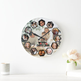 Relógio Grande Custom Photos Collage Clock | Gift for Christmas