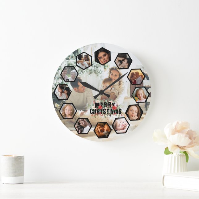 Relógio Grande Custom Photos Collage Clock | Gift for Christmas (Lar)