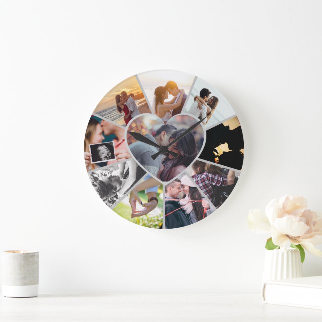 Relógio Grande Custom Photos Collage Clock | Gift for Christmas (Lar)