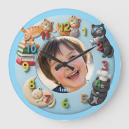 Relógio Grande Customizable Wall Clock for Kids with Funny Cats