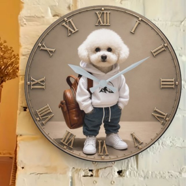 Relógio Grande Cute Bichon Frise Puppy  (Criador carregado)