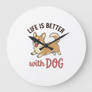 Relógio Grande Cute Corgi Cachorro Vida É Melhor Com Cão Design_1