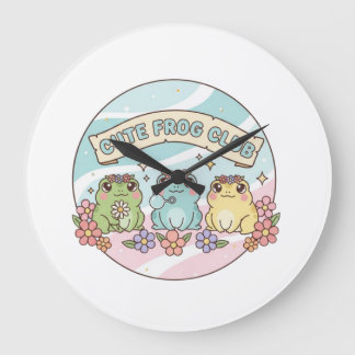 Relógio Grande Cute Frog Club – Kawaii Pastel Frogs Floral Cute A