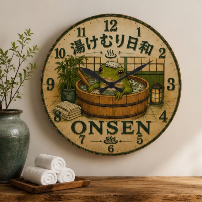 Relógio Grande Cute Frog Onsen (Criador carregado)