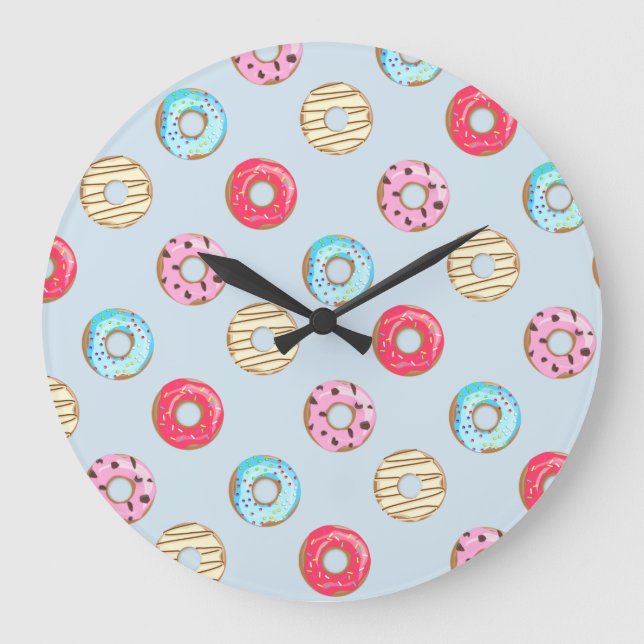 Relógio Grande Cute Glazed Donut Pattern Light Blue (Frente)