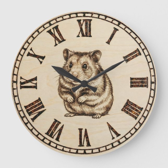 Relógio Grande Cute Hamster Wooden Wall Clock (Frente)