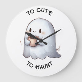 Relógio Grande Cute Kawaii Fantasma Segurando Café Aquarela 