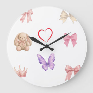 Relógio Grande Cute Kawaii Laços Borboleta Coração Coroa Bunny