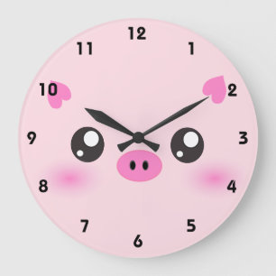 Relógio Grande Cute Pig Face - minimalismo kawaii