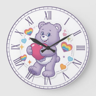 Relógio Grande Cute Purple Teddy Bear Hugging Heart Valentine Nur