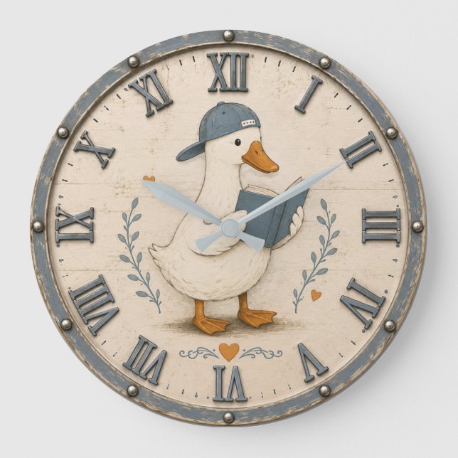 Relógio Grande Cute Reading Duck Book Lover Whimsical Nursery  (Frente)