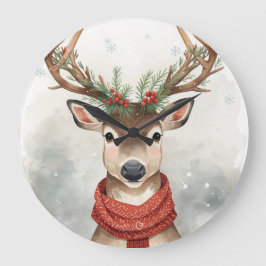 Relógio Grande Cute Reindeer Christmas Round Wall Clock