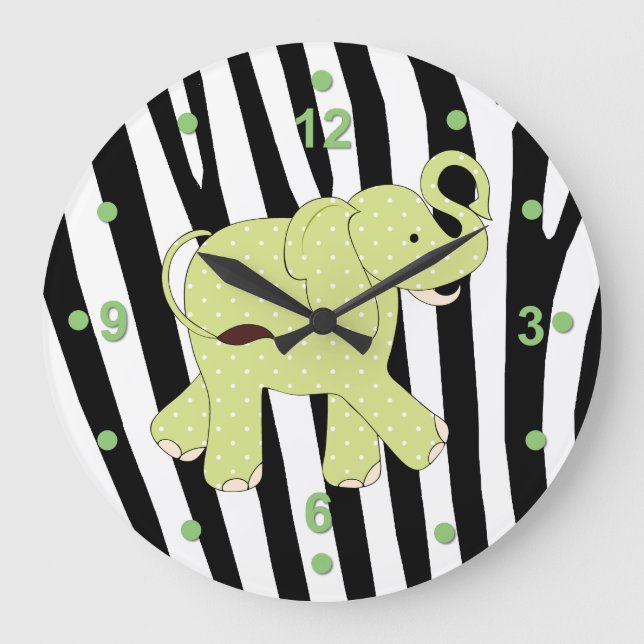 Relógio Grande Cute Safari Elephant Wall Clock (Frente)