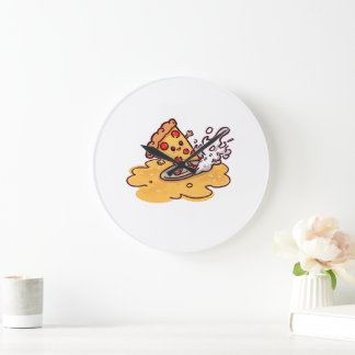 Relógio Grande Cute Surfing Pizza Slice Wall Clock