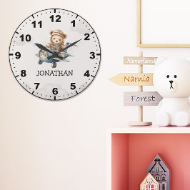 Relógio Grande Cute Teddy Bear Pilot in a Sky Adventure