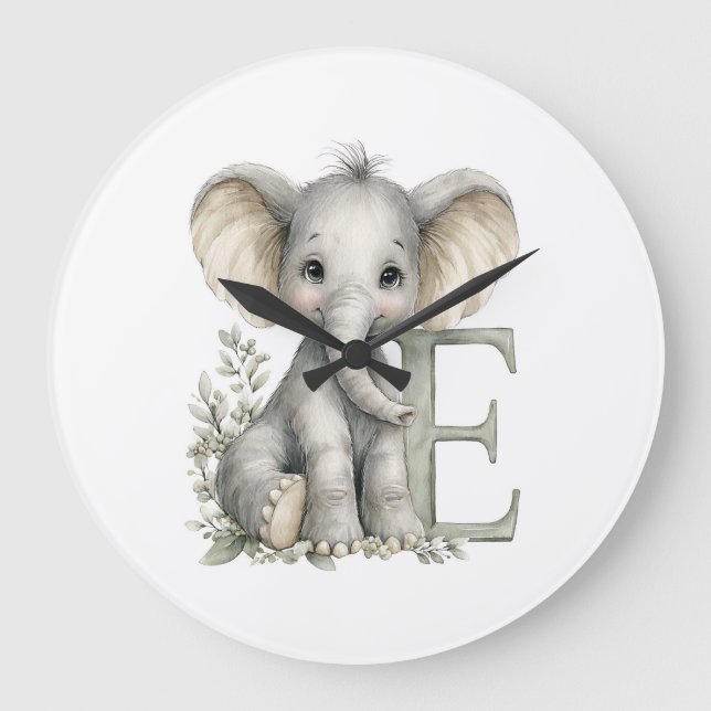 Relógio Grande Cute Watercolor Baby Animals with Alphabet Letters (Frente)