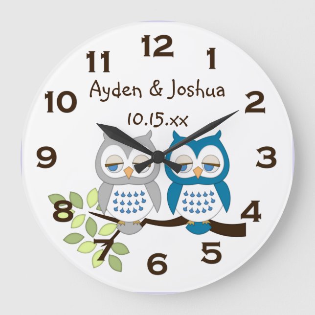 Relógio Grande Cute Whimsical Boy Twins Wall Clock (Frente)