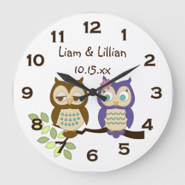 Relógio Grande Cute Whimsical Owl Twins