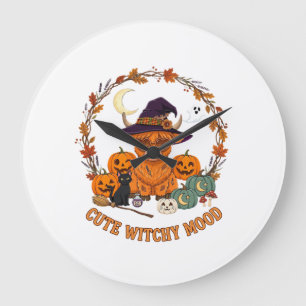 Relógio Grande Cute Witchy Mood Halloween Vaca das Terras Altas G