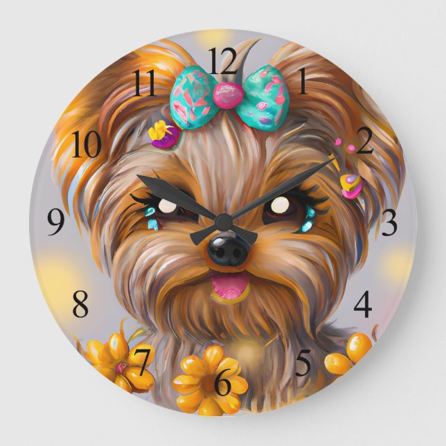 Relógio Grande Cute Yorkie Kawaii Puppy Poster (Frente)